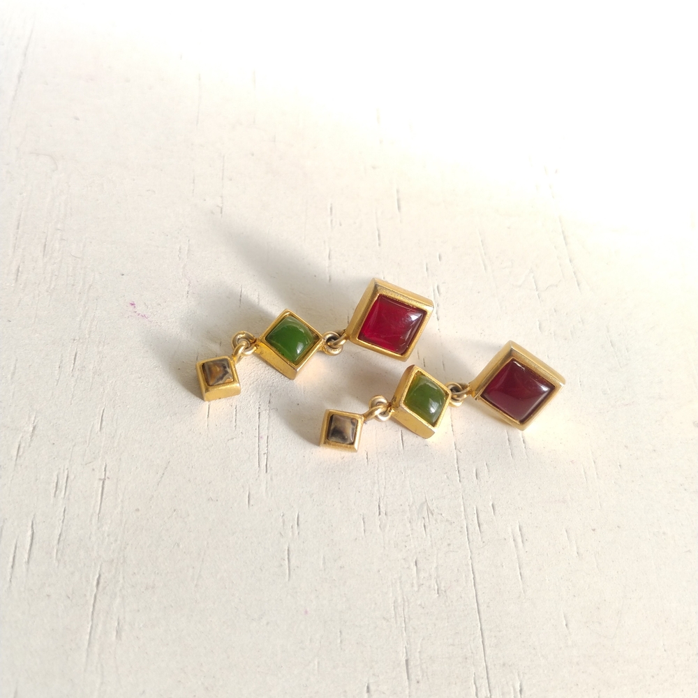 Vintage Dangle Gold and Multicolor Edgy Earrings